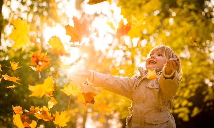 Little Girl Playing Outside In Fall Leaves Mobile (2)
